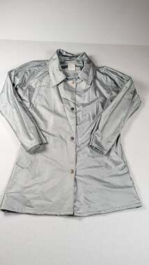 Anne Klein Silver Vinyl Rain Jacket Womens Size S Metallic Glossy Trench Coat